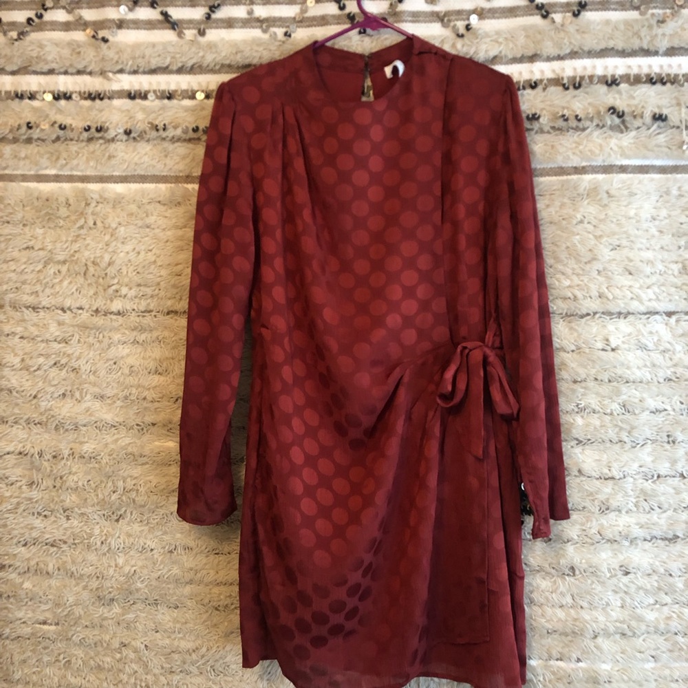 Red long sleeve wrap dress